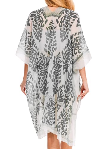 Women's Chiffon Long Kimono Beach Cover up for Summer Bathing Suits Cardigans Casual Loose Swimwear - Thumbnail 2