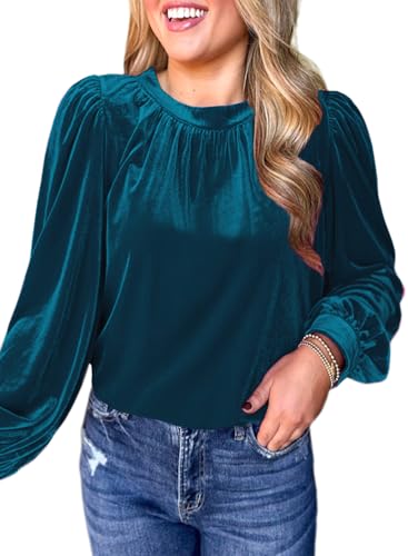 Womens Puff Long Sleeve Velvet Tops Fall Winter Trendy Dressy