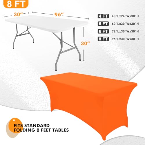 Image of SEPARO 2 Pack 8 Ft Orange Table Cover Fitted Rectangular Tablecloth Stretchable Fabric Table Cloth 8 ft Wrinkle-Free for Party Tradeshows Banquet Weddings Cocktail