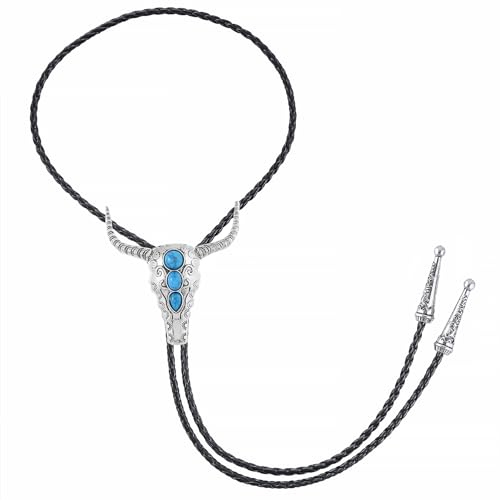 Image of GelConnie Longhorn Bull Bolo Tie for Men Native American Western Cowboy Leather Necktie Bolo Necklace for Women Gold Texas