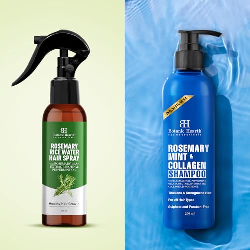 Image of Botanic Hearth Rosemary Hair Care Duo - Rosemary Mint Shampoo & Rice Water Hair Spray | Hair Growth, Hair Fall Control, Dandruff Relief, Breakage Repair & Frizz Control | Sulfate & Paraben-Free