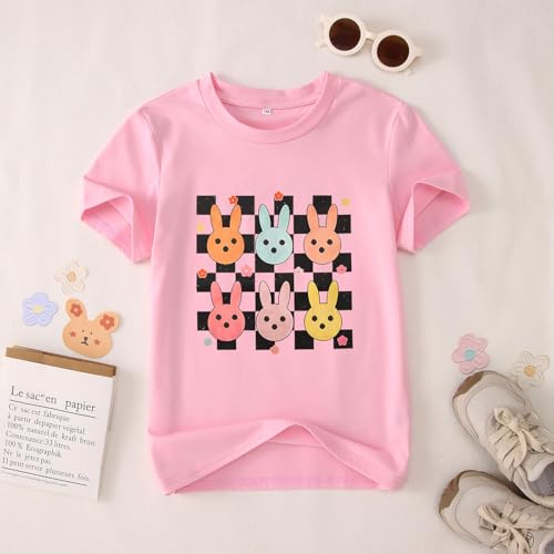 Image of SOFEON Kids Girls Easter Shirt Cute Bunny Graphic T-Shirt Funny Rabbit Flower Short Sleeve Tees Happy Easter Gift Tops
