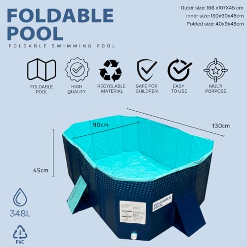 INDUSTEX Planschbecken Foldable Pool, 130 x 90 x 45 cm, Kinderbecken, Tragbarer Hundepool, Faltbarer Pool, Badewanne, Pool Spielzeug, Geeignet für Kinder, mittelgroße Haustiere