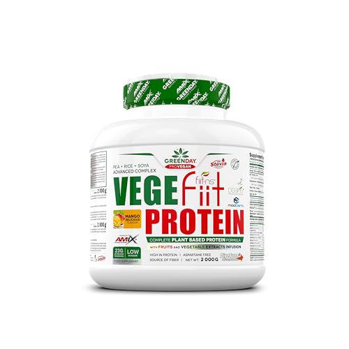 AMIX - Proteína en Polvo - Vegefiit Protein en Formato de 2 kilos - Gran Aporte de Nutrientes - Ayuda a Aumentar la Masa Muscular - Sabor a Mango
