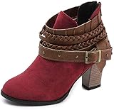  Minetom Damen Stiefeletten Cowboy Western Stiefel Boots Schlupfstiefel Schuhe Rot EU 40