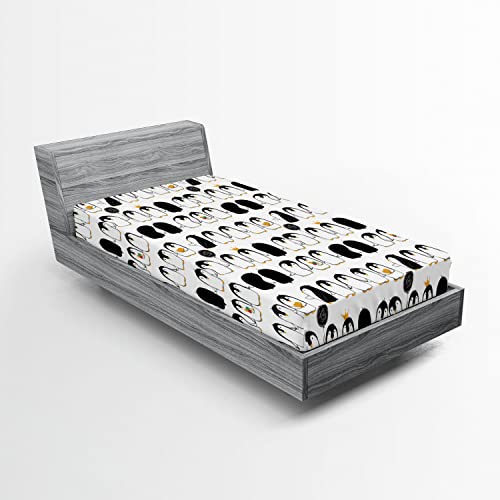 Ambesonne Penguins 2 Pack Fitted Sheet, Animal Love, Bed Cover All-Round Elastic Deep Pockets 2 Pieces, Package Contains 2 Twin XL Size Fitted Sheets, Charcoal Grey Marigold