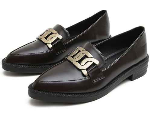 Image of Classic Women's Chunky Loafers Platform Comfortable Slip-On Dressy Business Casual Shoes with Metal