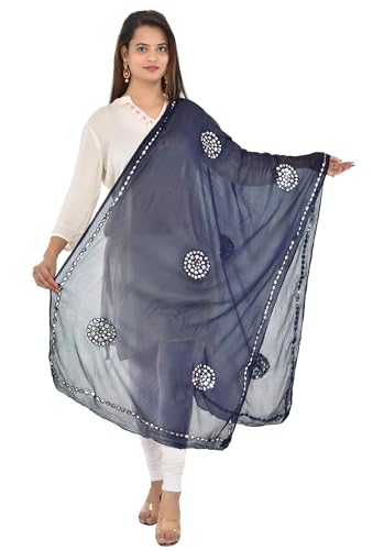 Image of YOUTHQUAKE Plastic Mirror Work Embroidered Chiffon Dupatta for Women & Girls