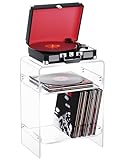 Acrylic Record Player Table with Storage Shelf, Clear Side Table Nightstand (Clear, Large)
