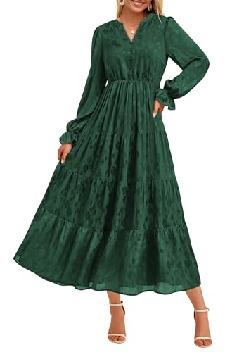 Image of KIRUNDO Spring Wedding Guest Dresses for Women 2026 Maxi Floral Long Sleeve Elegant Ruffle Tiered Flowy Party Long Dress