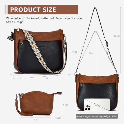Image of 2PCS /Set Crossbody Bags for Women,Vegan Leather Hobo Purse Wallet For Women Set,Shoulder Bags With 2 Adjustable Strap