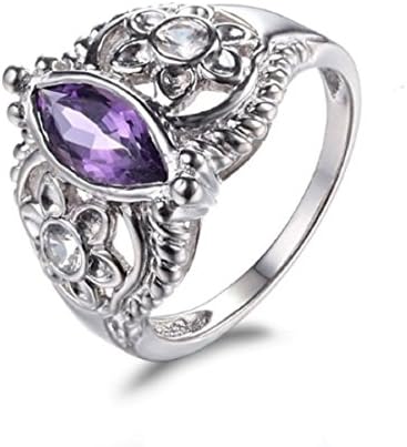 GOWE Solid 14K White Gold 10x5mm Marquise 1.22ct Amethyst & White Topaz Engagement Wedding Ring Fashion Jewelry Women's Ring