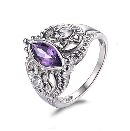 Gowe Solid 14K White Gold 10X5Mm Marquise 1.22Ct Amethyst & White Topaz Engagement Wedding Ring Fashion Jewelry Women's Ring #TOP13