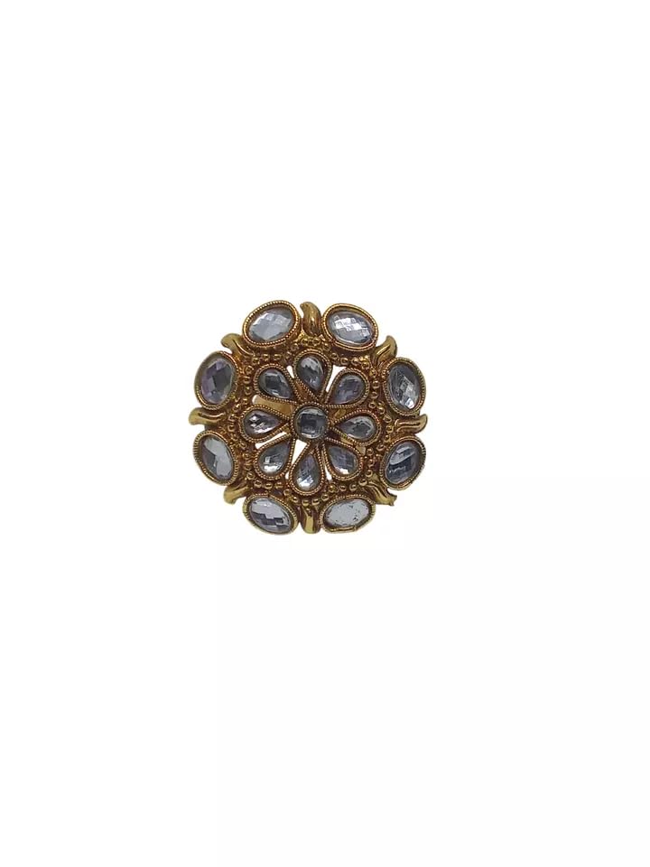 Bague vintage Kundan dorée cristaux, grand bijou bohème ajustable en cuivre et pierre naturelle