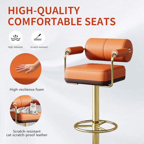 Butacos de Bar Set de 2, Cómodos Butacos Modernos con Tapizado en Cuero Sintético PU y Base de Metal, Asientos Giratorios con Respaldo y Reposabrazos para Comedor o Pub, Color Naranja miniatura 6