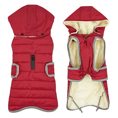 Idepet Giacca Calda per Cappotto per Cani, Felpe con Cappuccio per Gilet in Pile Riflettente per Animali da Esterno Giacche Impermeabili per Cani con Imbracatura