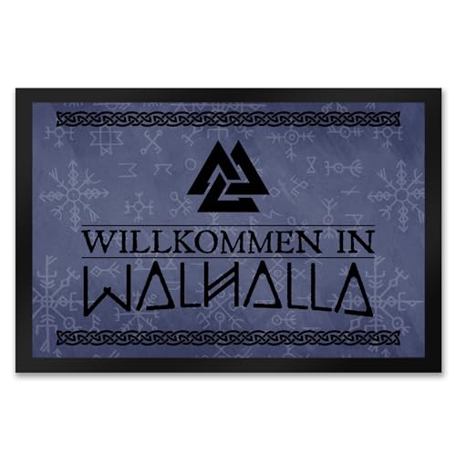 Willkommen in Walhalla Wikinger Fußmatte XXL in 50x75 cm mit Runen und Knoten Motiven als Geschenk...