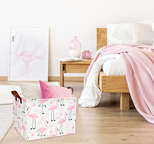 Image of Flamingo Pink Basket Nursery Storage Basket Rectangular Cute Pattern Storage Bin Organizer Book Shelf Basket Flamingo Room Decor(Love Flamingo)