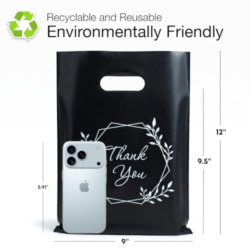 Image of Choice Marts 100 Black Thank You Bags With Handles 9x12 Merchandise Bags