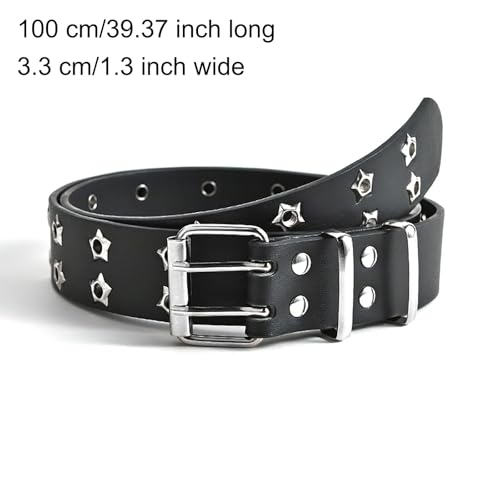 Double Grommet Belt Black Star Studded Belt Double Studded Hole Belt Gothic Star Belt Rivet Scene Style Belts Punk Waist Belts For Women Halloween2