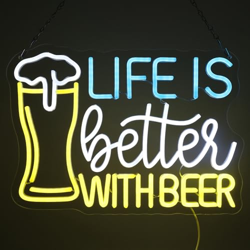 Image of Life Is Better With Beer Neon Sign, Bar Neon Lights for Home Bar Decor, USB Powered LED Light Up Signs for Bedroom, Man Cave, Party Decorations, Gift for Birthday, Christmas
