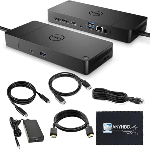 WD19DCS Dell Docking Station Dual Monitor - 4K Display USB-C Performance Dock with 240W Adapter HDMI DisplayPort USB-C Cables & Cloth (Renewed)
