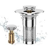 Bathroom Sink Drain Strainer, Universal Pop-up Sink Stopper with Removable Hair Catcher & Stainless Steel Filter Basket, Anti-Clog Drain Protector Fits Most US Standard Bathroom Sinks