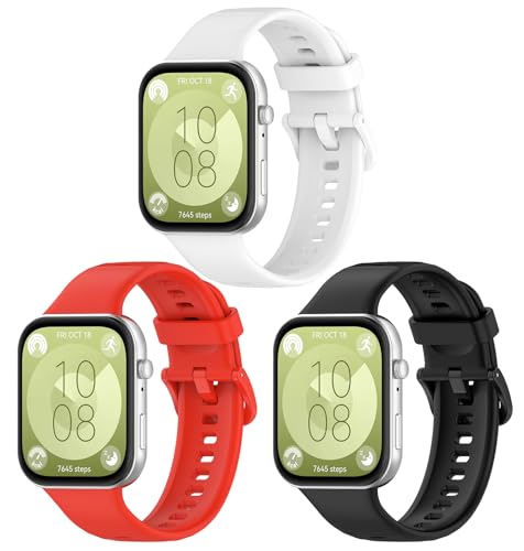 TenCloud 3Pack Band Compatible with Huawei Watch Fit 3 Band (Not for Watch Fit/Fit2) Strap Silicone Lightweight Sport Wristband Intended for Huawei Watch Fit3 (Black,White,Red)
