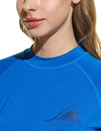 Tsla Women's Upf 50+ Rash Guard Long Sleeve, Uv/Sun Protection Swim Shirts, Water Beach Surf Swim Top, Small Wave Royal Blue, Medium #TOP3
