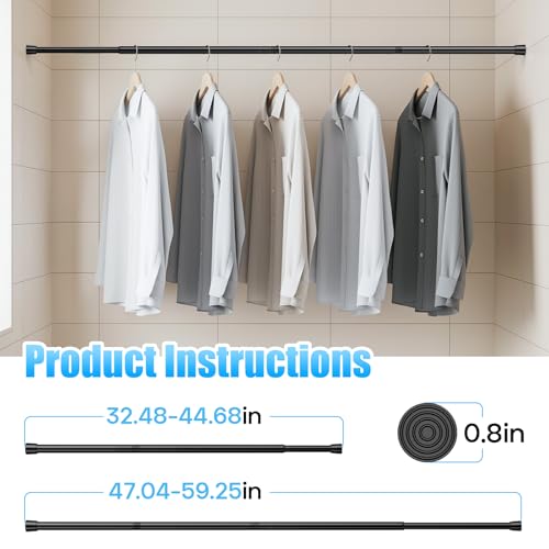 Image of AIZESI 2pcs Adjustable Curtain Rod No Drilling Black Spring Tension Rod Adjusting Length 31 to 54 Inch Small Expandable Loaded Curtain Rods for Windows, Cupboard, Kitchen Cabinets,Bathroom