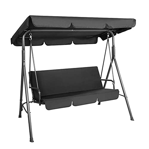 Gardeon Outdoor Swing Chair 3 Seater Black Garden Bench Hanging Seat, Patio Baconly Furniture Chairs, with Adjustable Canopy Cushions Stand Water Resistant 200kg Capacity