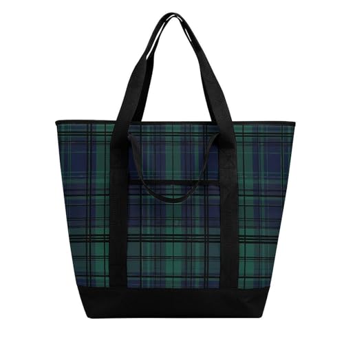 Scottish Tartan Plaid Shopping Bags Insulated Lunch Bag Shoulder Grocery Bags for Work Travel Beach