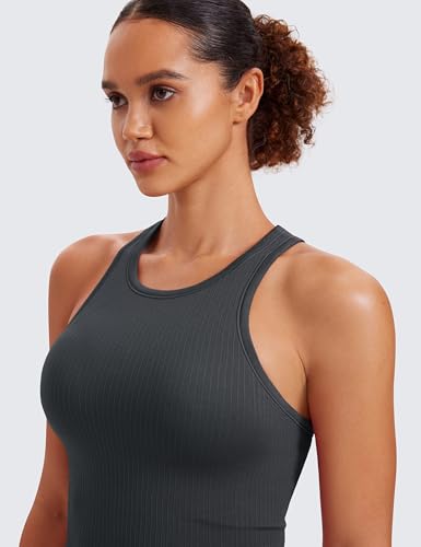 Image of CRZ YOGA Seamless Rib Racerback Crop Tank | Light Support, Removable Pads, Yoga, Ribbed, Racerback, Longline Sports Bras for Women