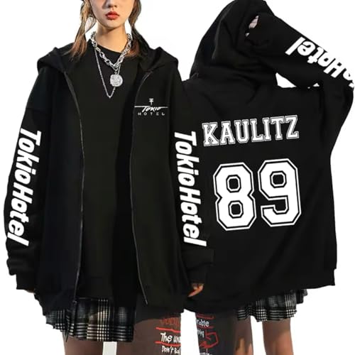 KUNIIS Tokio Hotel Sweat à Capuche Zippé Graphique, Noir, Unisexe, Impression sur Les Manches, Tailles S-3XL (Black-19,TG)