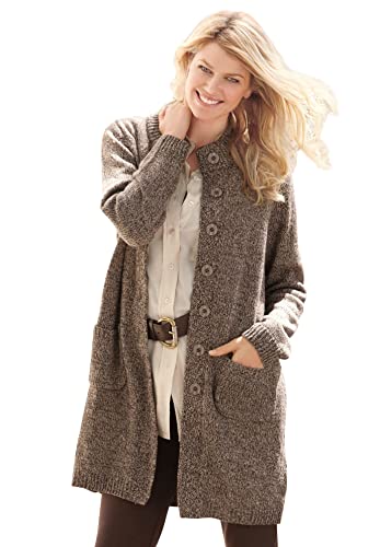 Woman Within Women's Plus Size Marled Sweater Jacket - 5X, New Khaki Chocolate Marled Brown #TOP26