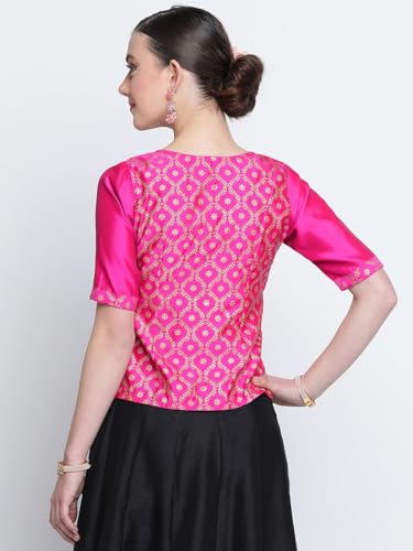 Image of studio rasa Women's Silk Blend Block Printed Button Down Readymade Top for Wedding Festive Party