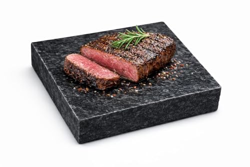 Piedra natural negra de Pietra Ollare de esteatita, 20 × 20 × 3 cm – Placa de piedra caliente pulida para carne y pescado, ahorra calor y es apta para alimentos