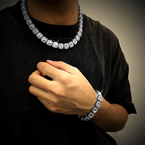 HH Bling Empire Iced Out Chains for Men Silver and Gold Diamond Tennis Necklaces-Mens Hip Hop Baguette Tennis Chains 16-30 Inches2