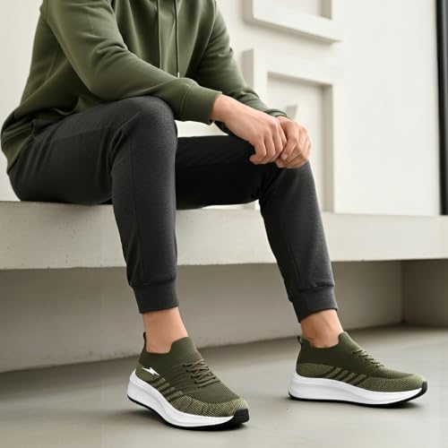 Image of BRUTON Men's Beige & Black Casual & Stylish Running Shoes | Lightweight Cushioned Lace-Up Shoes | Breathable Fashion Footwear for Walking, Travel, College