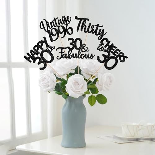 Image of 15 PCS Black 30th Birthday Centerpiece Sticks Thirty Happy 30th Vintage 1996 Table Flower Centerpieces Sticks Cheers to 30 Fabulous Floral Decorations for 30th Birthday Party Supplies