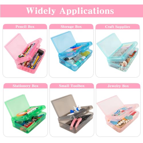 Image of Pencil Case, Double Layer Large Capacity Pink Plastic Pencil Box, Clear Crayon Box, Hard Pen Boxes with Snap-tight Lid, Storage Art Craft Box Marker Organizer for Kids Boys Offices School Supplies