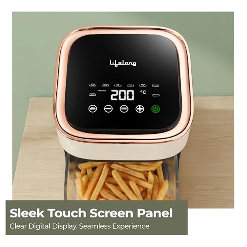 Image of Lifelong PuroGlass Air Fryer | 4.2L Glass Basket | 8 Preset Modes | 1350W Power | Healthy Low Oil Cooking, 360 Turbo Heat Technology | LED Touch Control | Nonstick Easy Clean Kitchen Appliance(White)