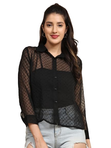 VASTRASKY GLOBAL Spread Collar 3/4 Sleeves Regular Fit Georgette Fabric Beautiful Sheer Top for Women & Girl | Perfect for Casual Wear Crop Top Women & Girl