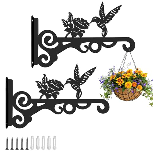 Jerhyun 2 Stück Blumenampel Halterung, 25cm Eisen Wandhaken, Haken Für Blumenampel Geeignet zum Aufhängen von Blumentöpfen, Vogelhäuschen und Windspielen Dekoration von Gärten Balkonen(Schwarz)