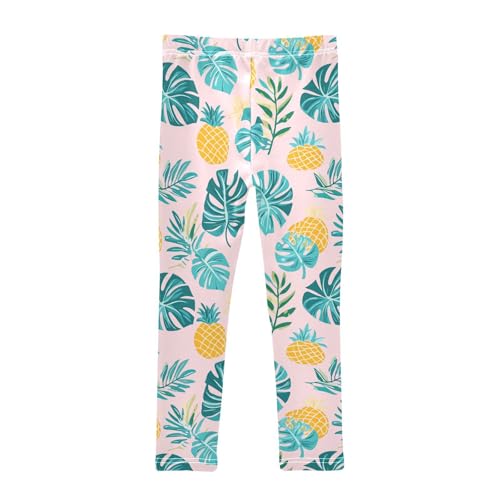 Wusikd Tropical Leaves Girls' Leggings Toddler Doodles Pineapples Pink Kids Yoga Pants Dance Active Tights 4T2