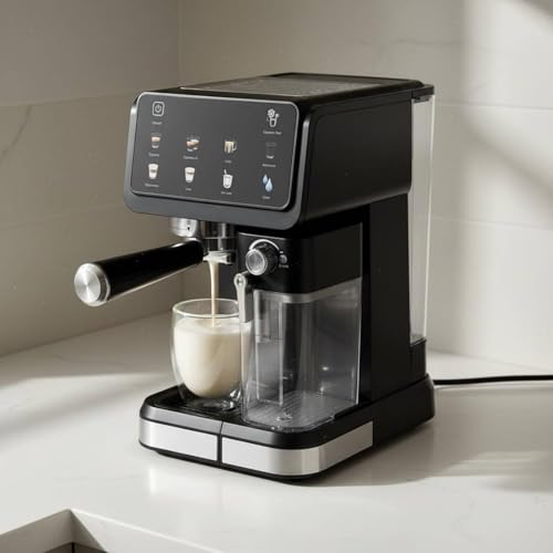 Image of Automatic Espresso Machine 6 Preprogrammed Drink Modes Espresso Machine with Milk Frother Cappuccino Latte Brewer Single-Press, White