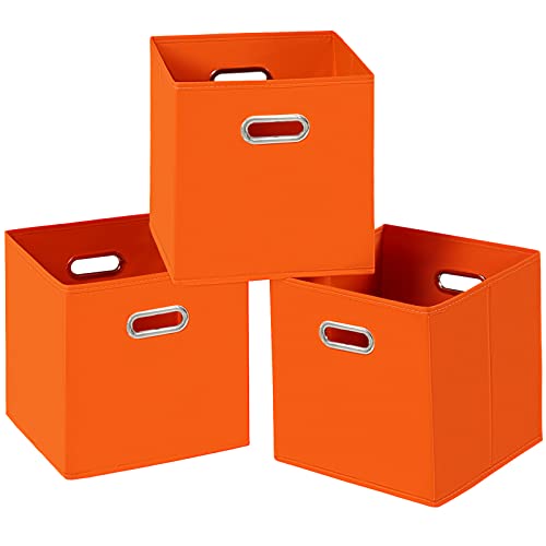 SEVENDOME Lot de 3 bacs de rangement cubiques en tissu avec deux poignées - Paniers de rangement pliables pour la maison, la chambre à coucher (orange)