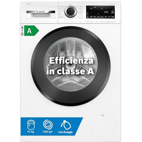 Bosch Elettrodomestici WGG254F0IT Serie 6, Lavatrice a carica frontale, capacità 10 kg, 1400 rpm, Dosaggio automatico i-DOS, Iron Assist, Sistema Anti macchia, Bianco, 60 cm