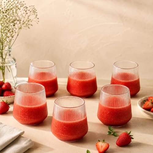 Image of bellemax 300ML Juice and Water Glass Stylish Crystal Highball Drinking Glasses, Medium Size Tumbler Glasses for Juice, Water, Milk, lassi, Cocktails and Sharbat (TR-15, 6 Count (Pack of 1))