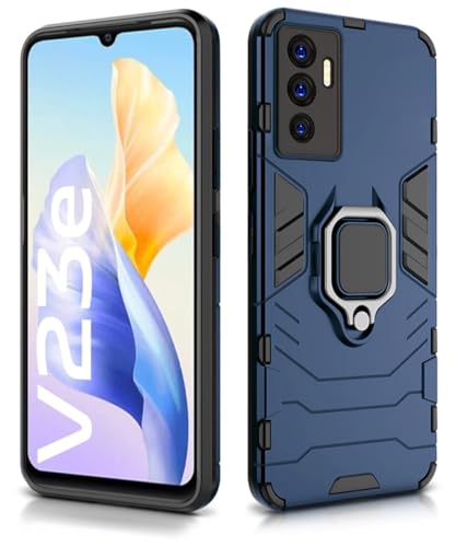 Image of WOW IMAGINE Shock Proof Back Case Mobile Cover for Vivo V23E 5G | for Vivo Y75 4G (Tough Armor | Hybrid PC + TPU | Full Protection with Ring Holder & in-Built Kickstand | Blue)